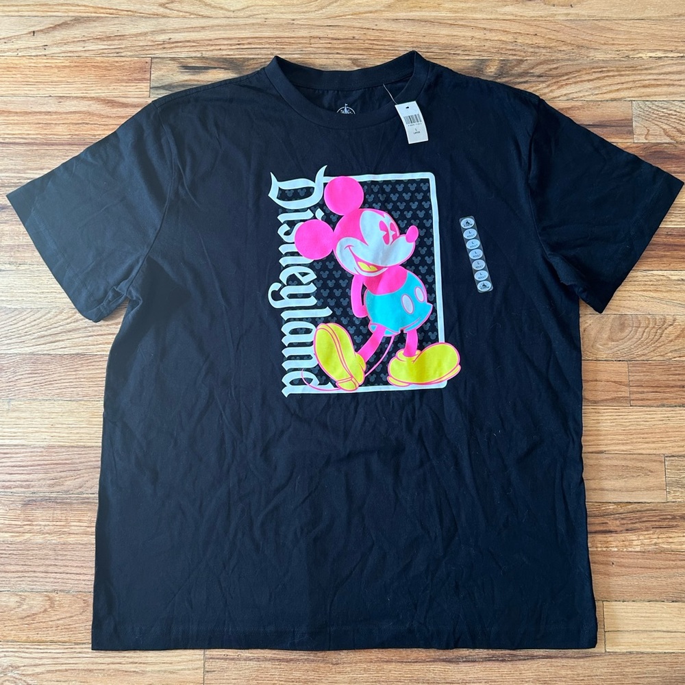 Disneyland Black Neon Tee Mickey Mouse Disney Unisex Large T Shirt